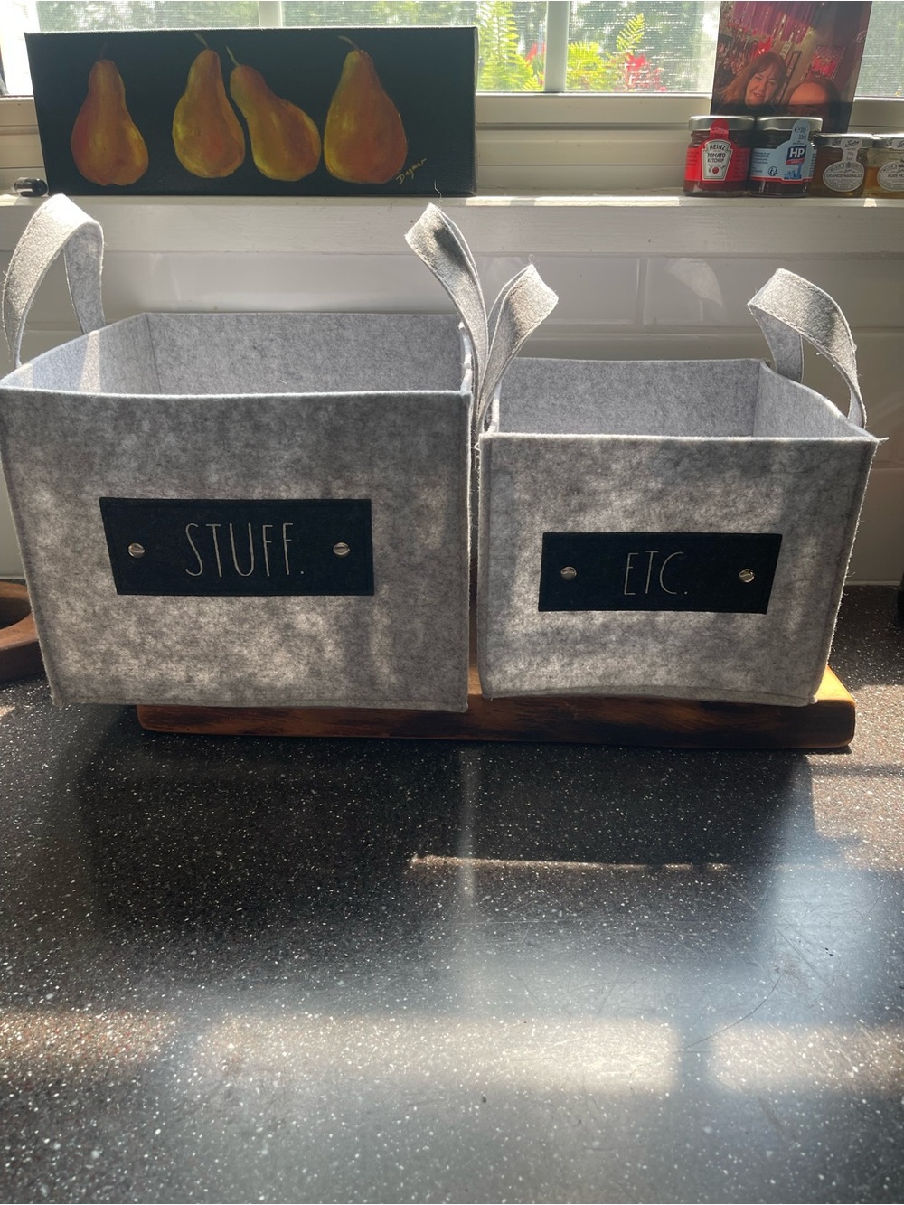Rae Dunn STUFF & ETC Gray Felt Storage Bins by